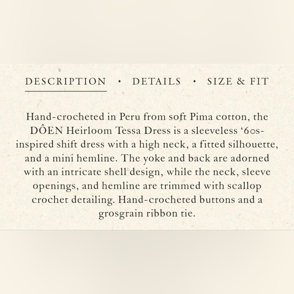 DÔEN TESSA Heirloom Crochet Dress Pearl BNWT Small - Picture 4 of 6